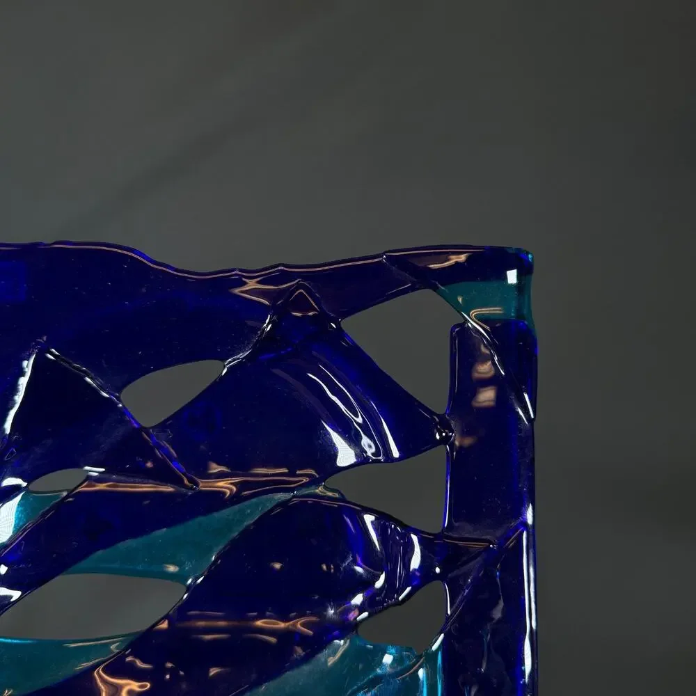 Marriott Studio Art Fused Glass Decorative Plate Blue Teal Abstract Modern